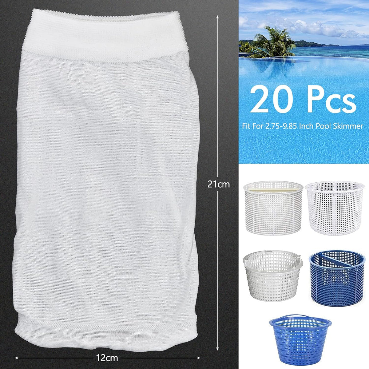 20 pcs Pool Skimmer Socks Pool Filter Sock for