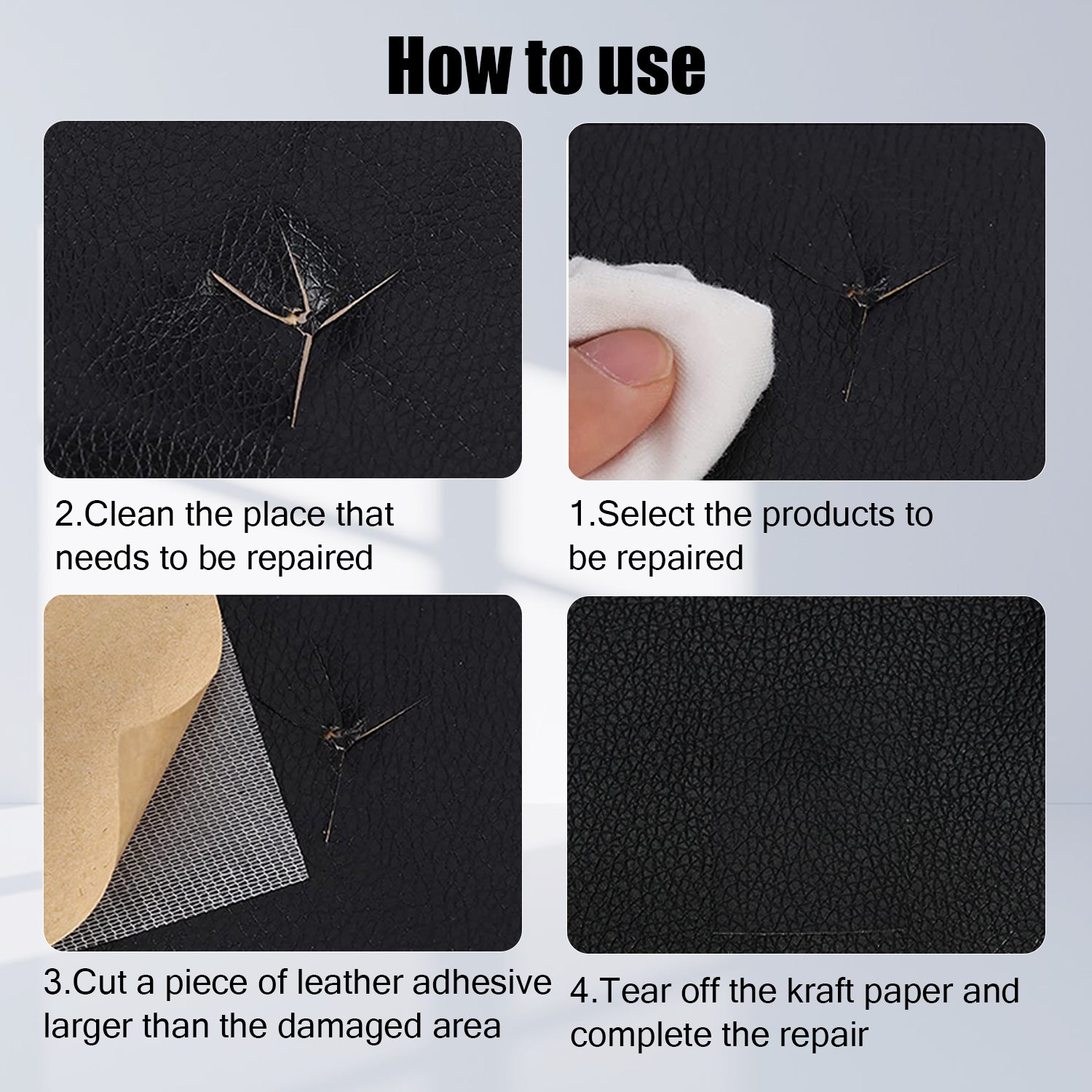 Self-adhesive repair patch artificial leather 50x138 cm Black Black Black Variety