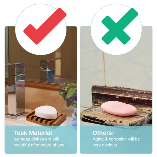 Wooden Soap Dish 2pcs, Soap Holder in Natural Teak, Soap Container for Shower, Bathroom, Kitchen, Bathtub, Razor, Sponges_max