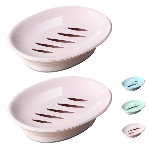 2-pack soap dish, plastic soap cups, non-slip soap dish, soap holder, shower with drip tray, easy-clean soap saver (pink)