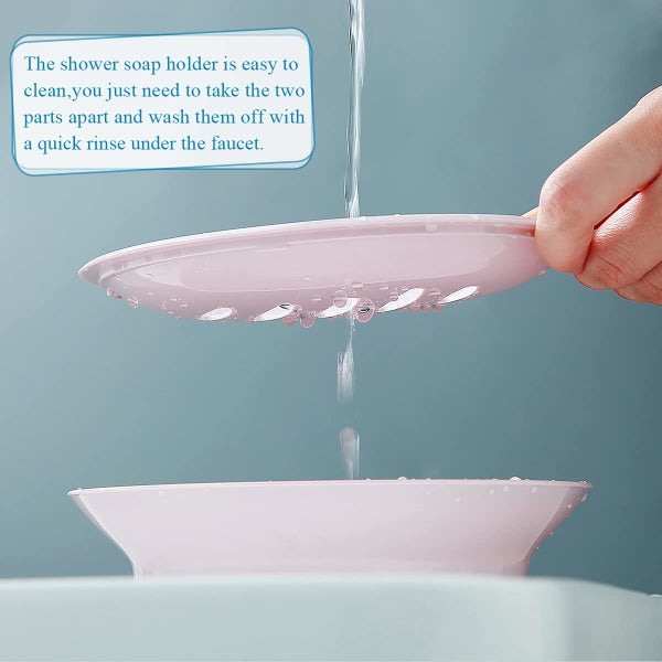 2-pack soap dish, plastic soap cups, non-slip soap dish, soap holder, shower with drip tray, easy-clean soap saver (pink)