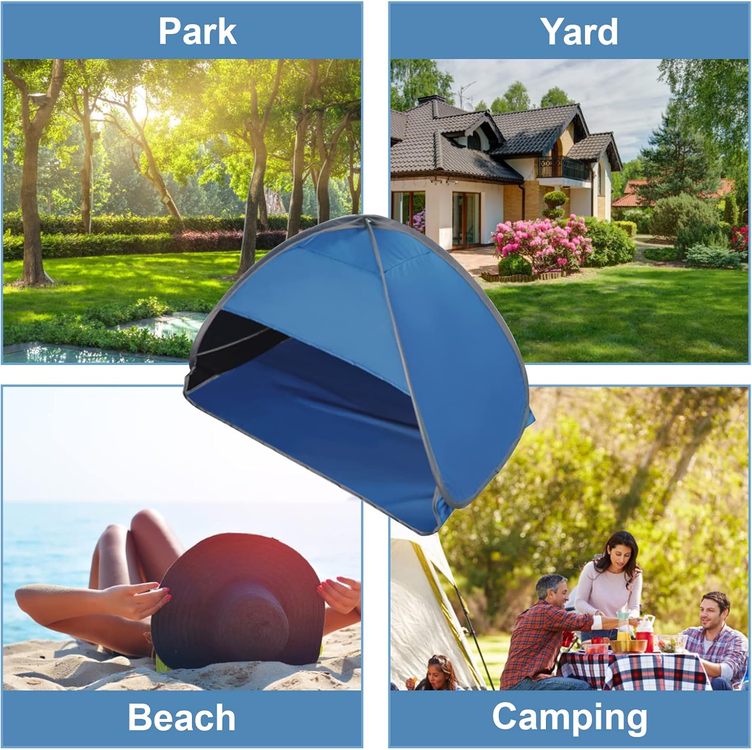 Pop-up Beach Shelter - Portable Beach Tent Anti-UV, Windproof, Picnic Tent for Small Dogs, Cats and Other Small Pets, Blue