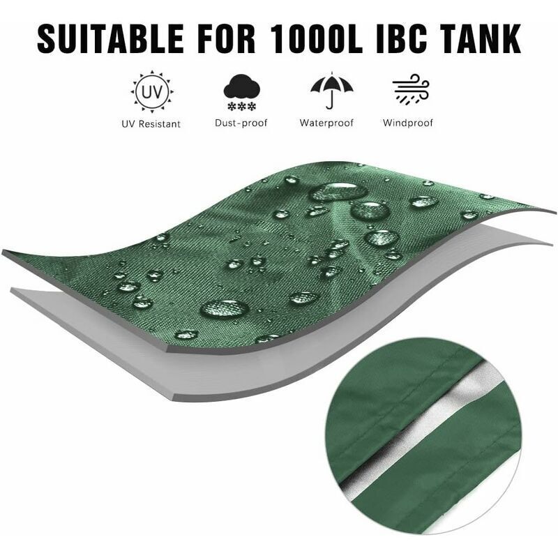 IBC Tank Cover Tarpaulin for 1000L IBC Container, GU.B/bon 116 x 100 x 120 cm Water Tank Cover Anti-UV Anti-Rain (Green)..DEBUNS