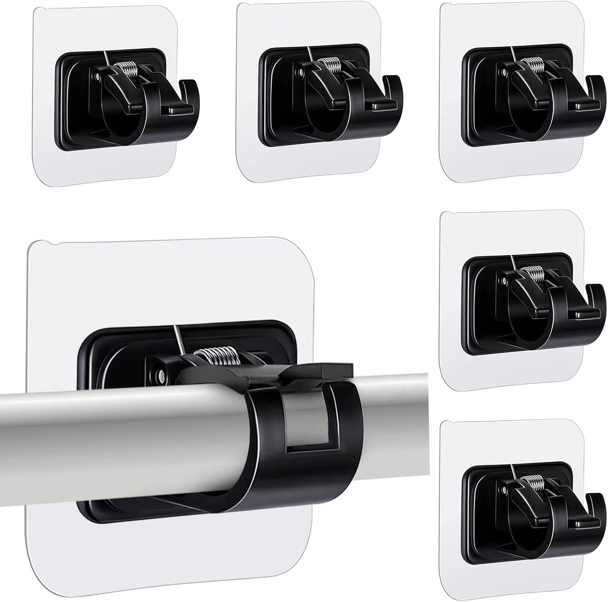 pcs Self-Adhesive Curtain Rod Holders, Nail-Free Adjustable Curtain Rod Brackets, Curtain Rod Wall Mounts (Black)