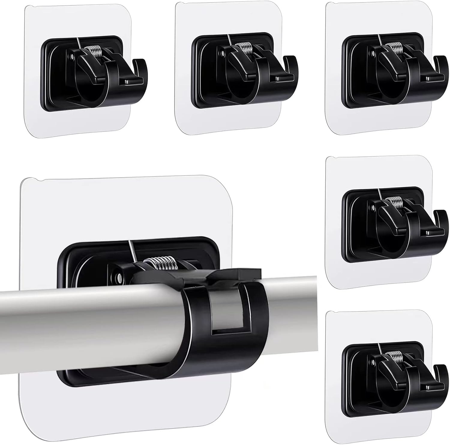 pcs Self-Adhesive Curtain Rod Holders, Nail-Free Adjustable Curtain Rod Brackets, Curtain Rod Wall Mounts (Black)