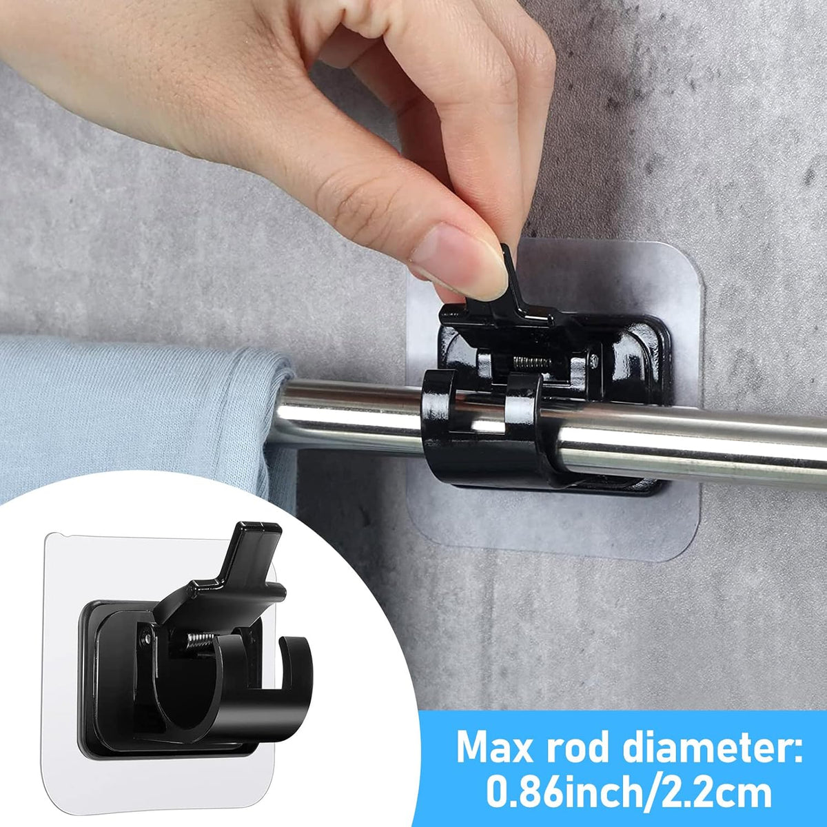 pcs Self-Adhesive Curtain Rod Holders, Nail-Free Adjustable Curtain Rod Brackets, Curtain Rod Wall Mounts (Black)