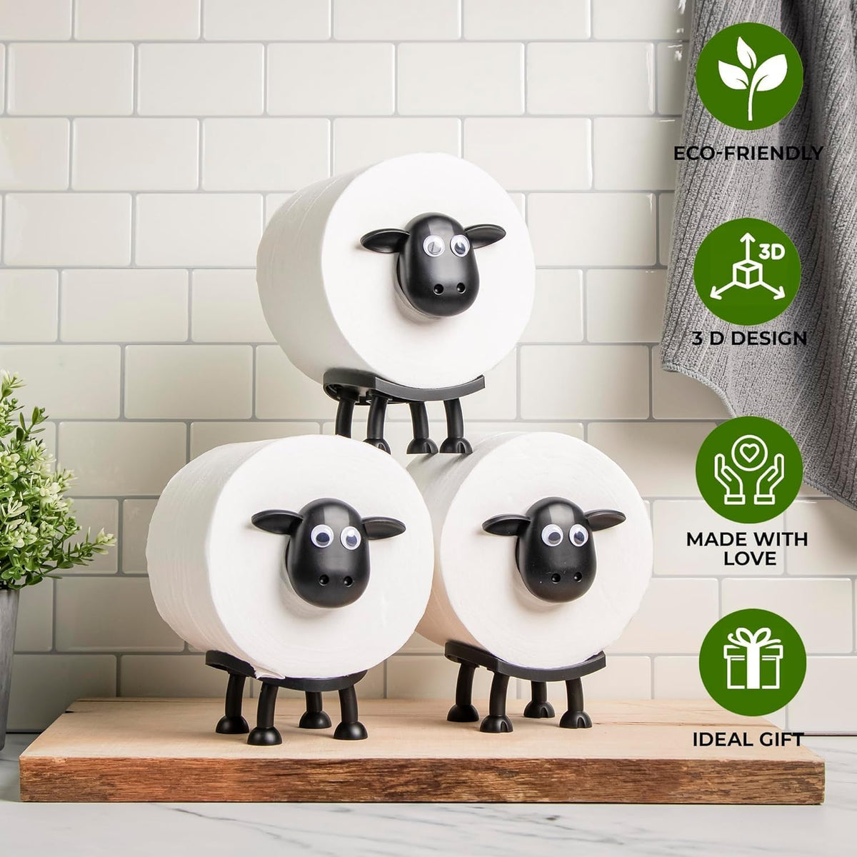 Toilet Paper Holder Sheep - Cute Bathroom Decor - Set of 3