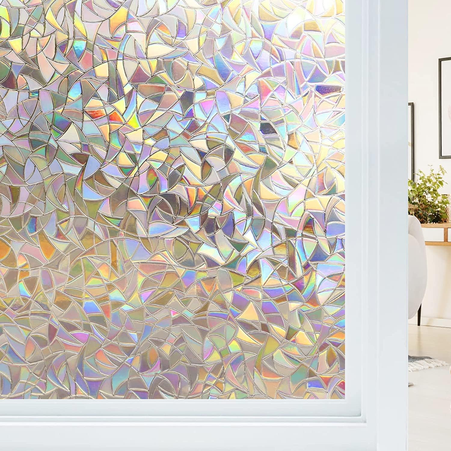 Electrostatic window film with rainbow effect, decorative anti-glare window film, 3D anti-UV window film, 45x200cm 45X200