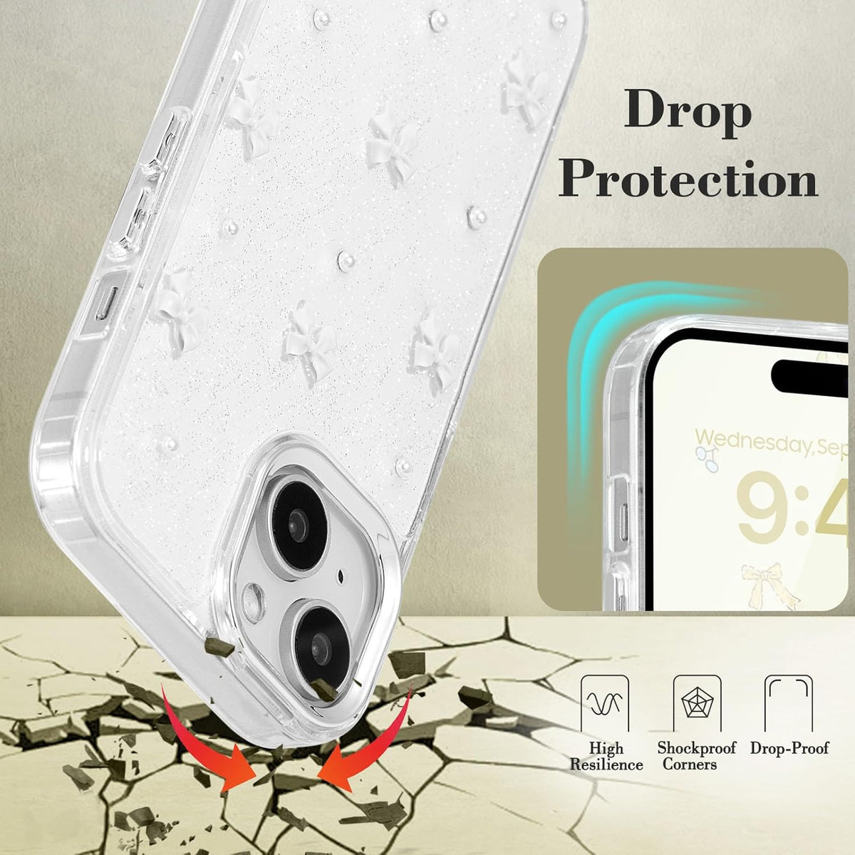 Mobile Case Compatible with iPhone 14 Plus, 3D Bowknot Mobile Case, Cute Transparent Bowknot, Thin, Soft and Durable, White White iPhone 14 Plus