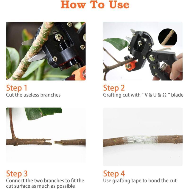 Professional Grafting Scissors Garden Scissors Tree Grafting Pliers Garden Grafting Kit for Trees (Black Cloth Bag + Rubber Band + Membrane)