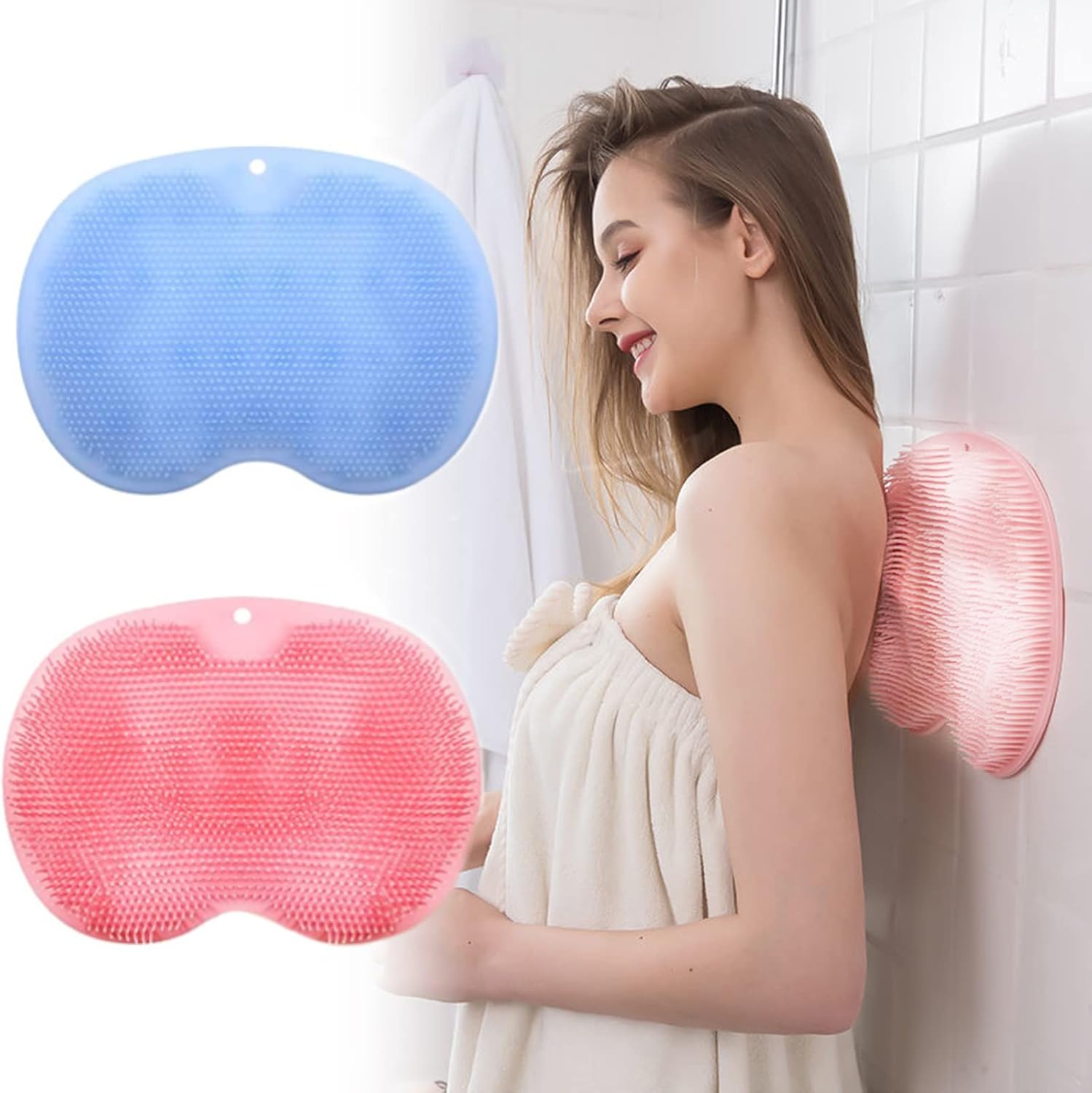 2-pack shower back and foot scrubber, wall-mounted back scrubber silicone bath massage brush with suction cups