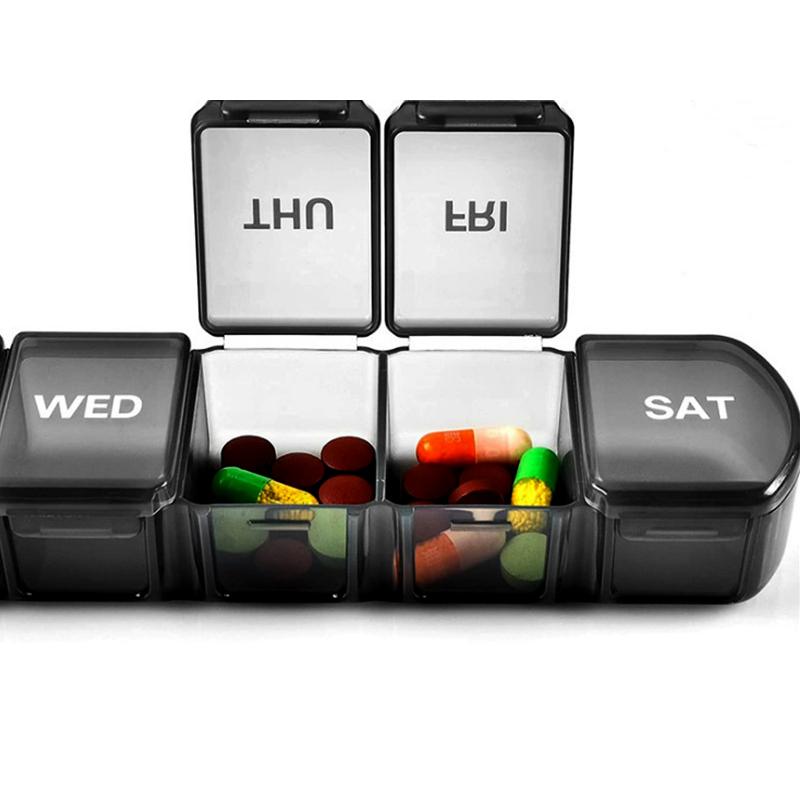 Medicine dispenser for 1 week with large compartments black