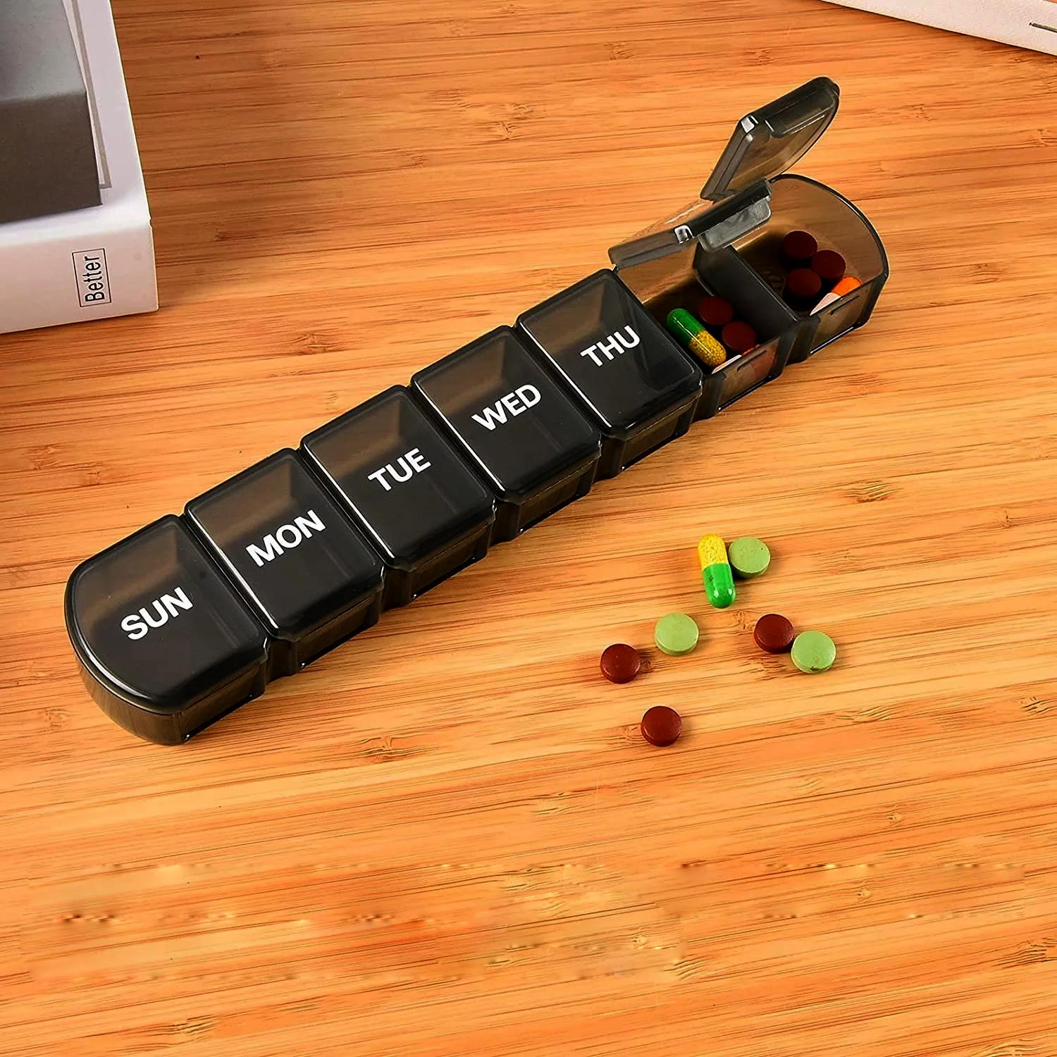 Medicine dispenser for 1 week with large compartments black