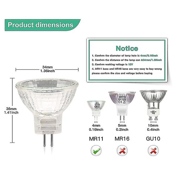 MR11 Halogen Bulbs (12-pack), GU4 Halogen Bulbs 12V 20W, MR11 GU4 Dimmable Bulbs for Ceiling Lighting - Perfect