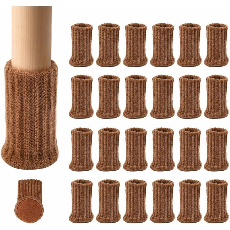 24 Pairs Non-Slip Knitted Furniture Socks for Chair Legs, Prevents Scratches and Reduces Noise, Easy to Move, Brown