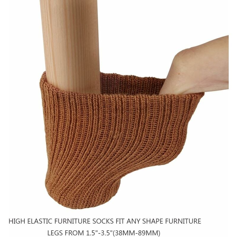 24 Pairs Non-Slip Knitted Furniture Socks for Chair Legs, Prevents Scratches and Reduces Noise, Easy to Move, Brown