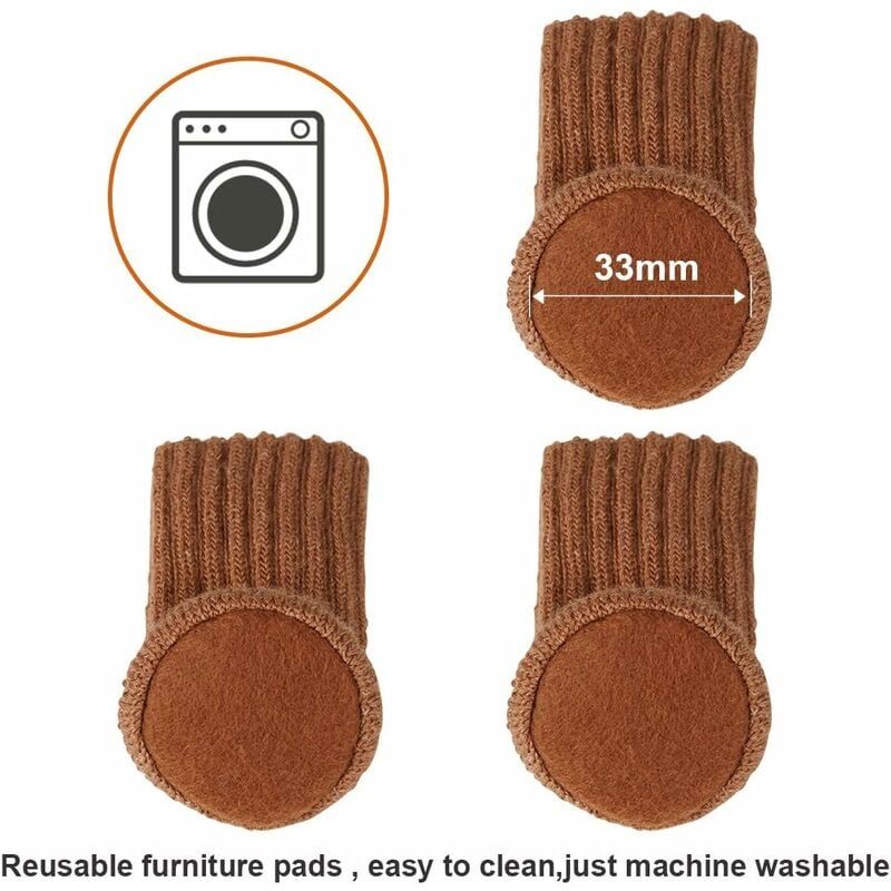 24 Pairs Non-Slip Knitted Furniture Socks for Chair Legs, Prevents Scratches and Reduces Noise, Easy to Move, Brown