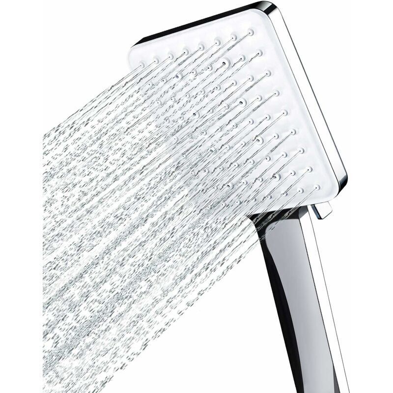 Shower Head, Large Square Shower Head with One-Hand Control, High Pressure Shower Head with 6 Shower Modes, Chrome, from DEBUNS