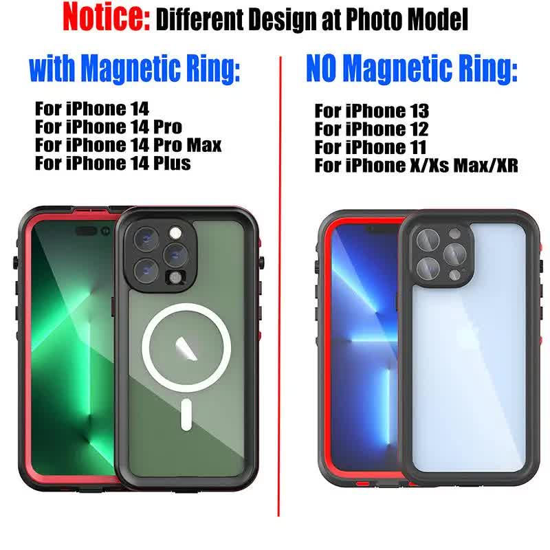 IP68 Waterproof Case for iPhone 15 14 13 12 11 Pro Max XS Max XR 7 8 RedPepper Transparent Protection Diving Underwater Swimming Outdoor Sports RD with Strap RD with Strap i-Phone 13