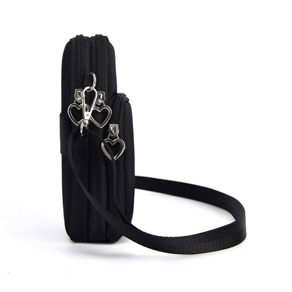 Mobile Phone Bag with Shoulder Strap in Durable Nylon and Polyester - Black