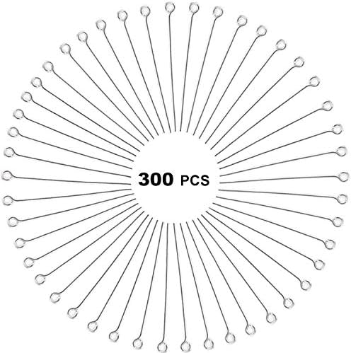 300pcs 4cm 304 Stainless Steel Open Eye Pins Head Pins for Jewelry Making, (Silver) Silver Silver Silver