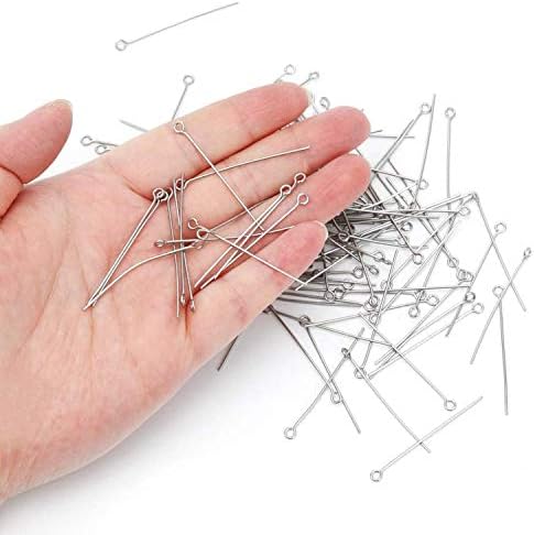 300pcs 4cm 304 Stainless Steel Open Eye Pins Head Pins for Jewelry Making, (Silver) Silver Silver Silver