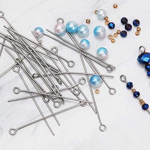 300pcs 4cm 304 Stainless Steel Open Eye Pins Head Pins for Jewelry Making, (Silver) Silver Silver Silver