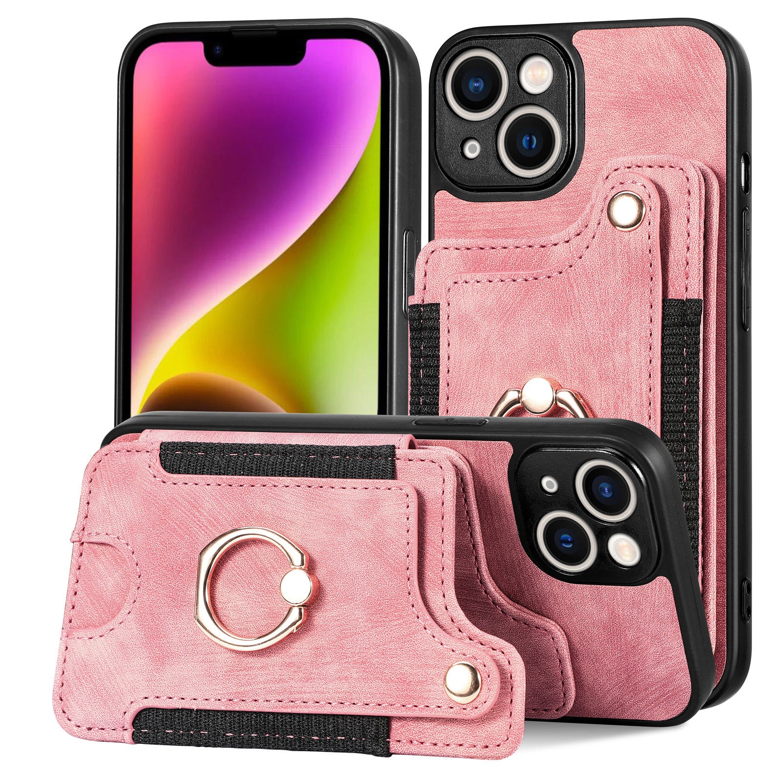 Suitable for iPhone mobile phone leather case RFID anti-theft brush ring buckle lanyard multifunctional card case Light Purple [With Leather Strap] Light Purple [With Leather Lanyard]] iPhone 11