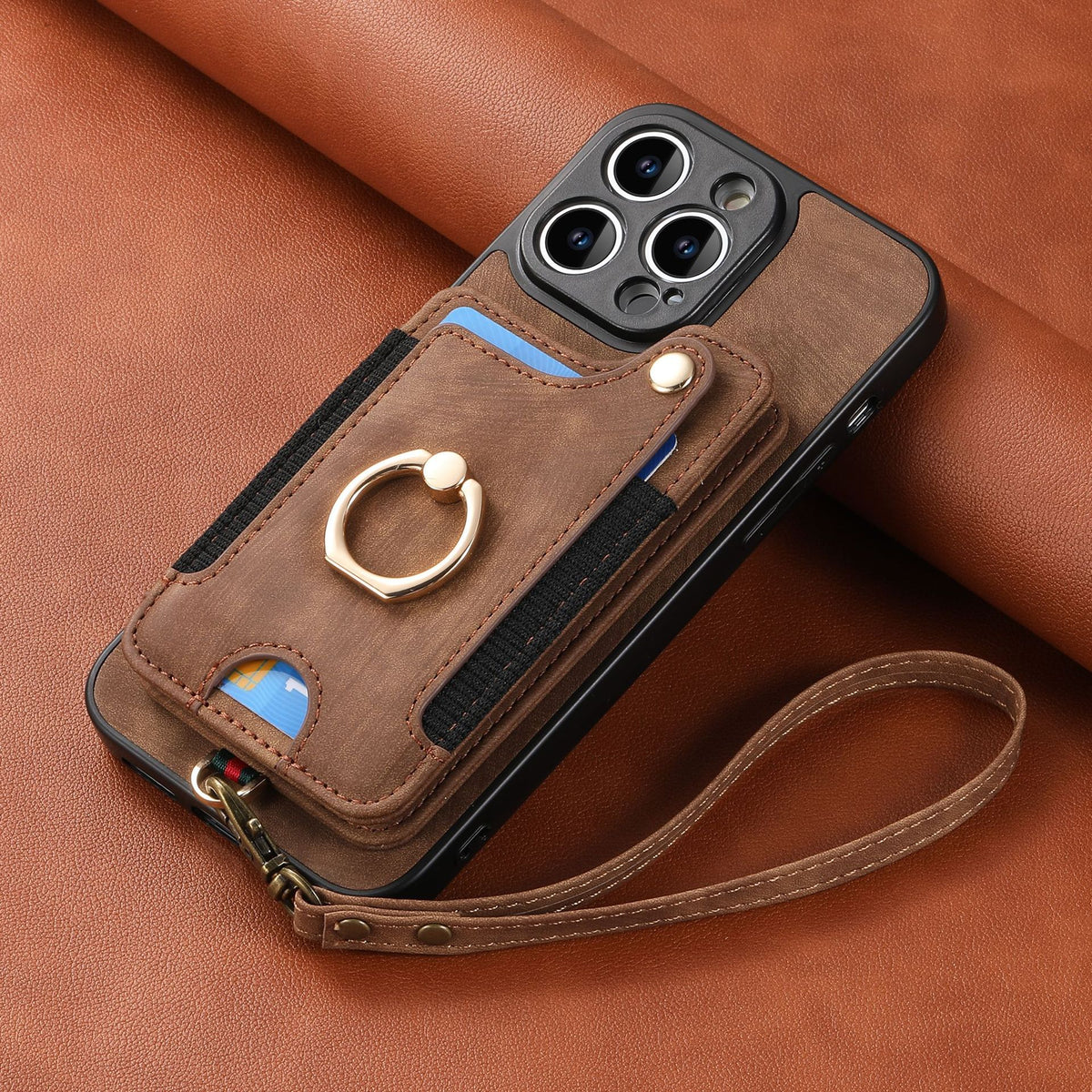 Suitable for iPhone mobile phone leather case RFID anti-theft brush ring buckle lanyard multifunctional card case Light Purple [With Leather Strap] Light Purple [With Leather Lanyard]] iPhone 11