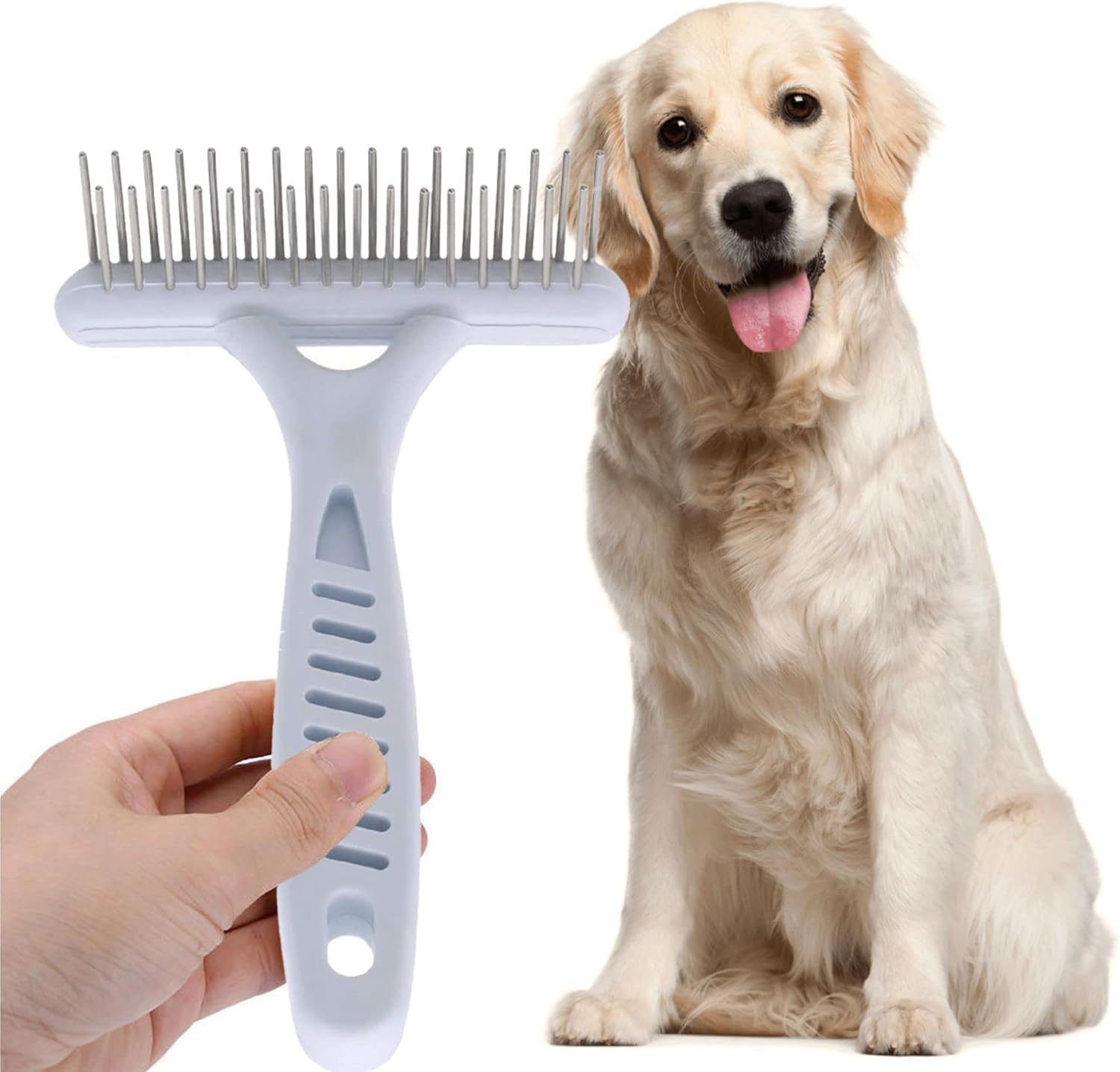 Undercoat Comb Dog Brush Dematting Self-Cleaning Lick Brush Puppy Brush Double Row Teeth Metal Comb for Removal Removes Loose Hair