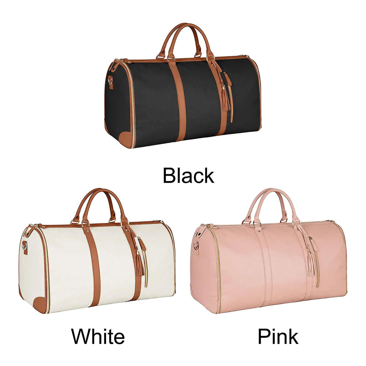 2-in-1 Foldable PU Leather Travel Bag, Convertible Suitcase, Travel Garment Bag for Women White