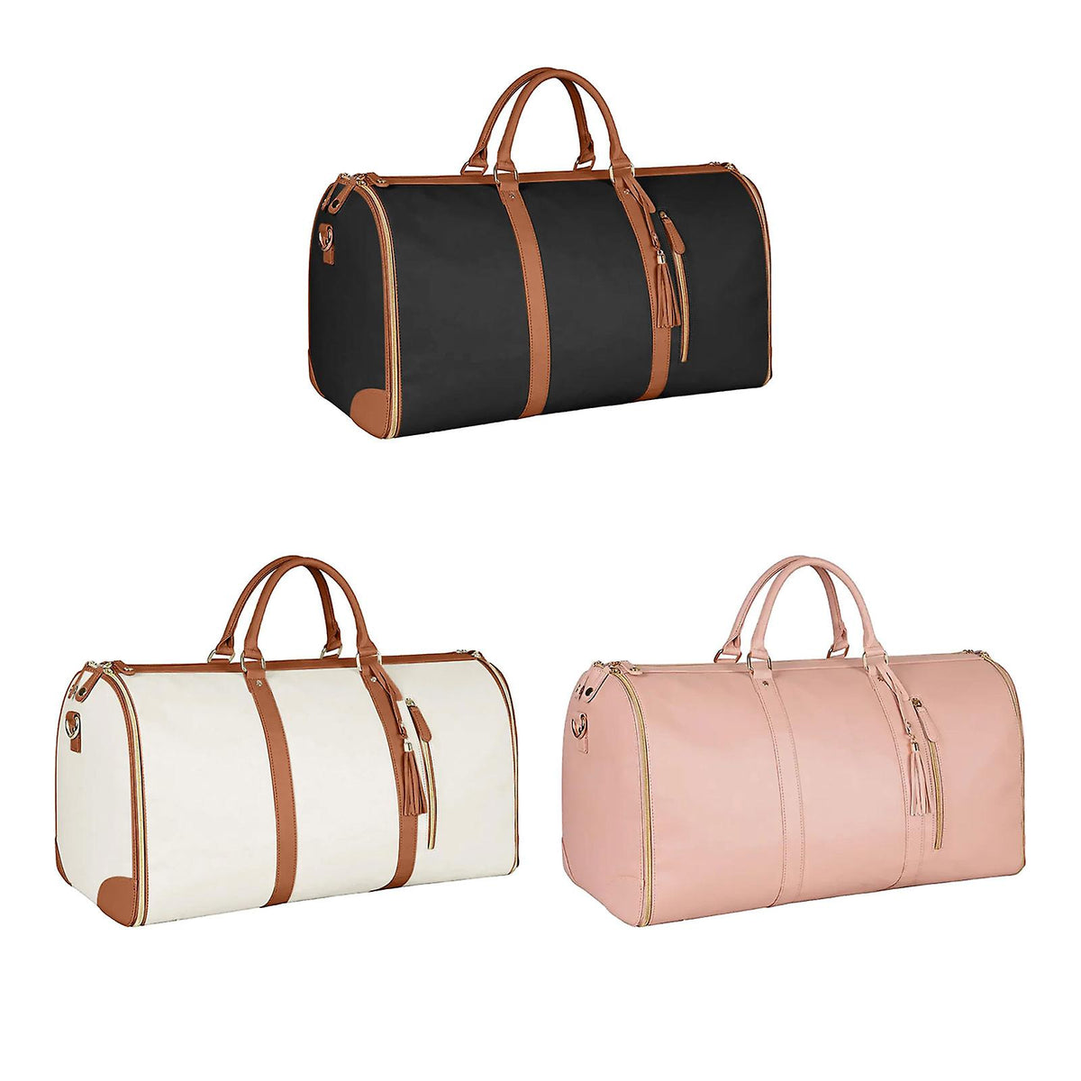 2-in-1 Foldable PU Leather Travel Bag, Convertible Suitcase, Travel Garment Bag for Women White