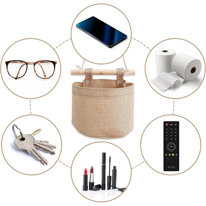 Hanging Storage Bag with Pockets 3 Layers Cotton Linen Canvas Hanging Storage Bag on Wall Door Organizer for Bedroom Bathroom