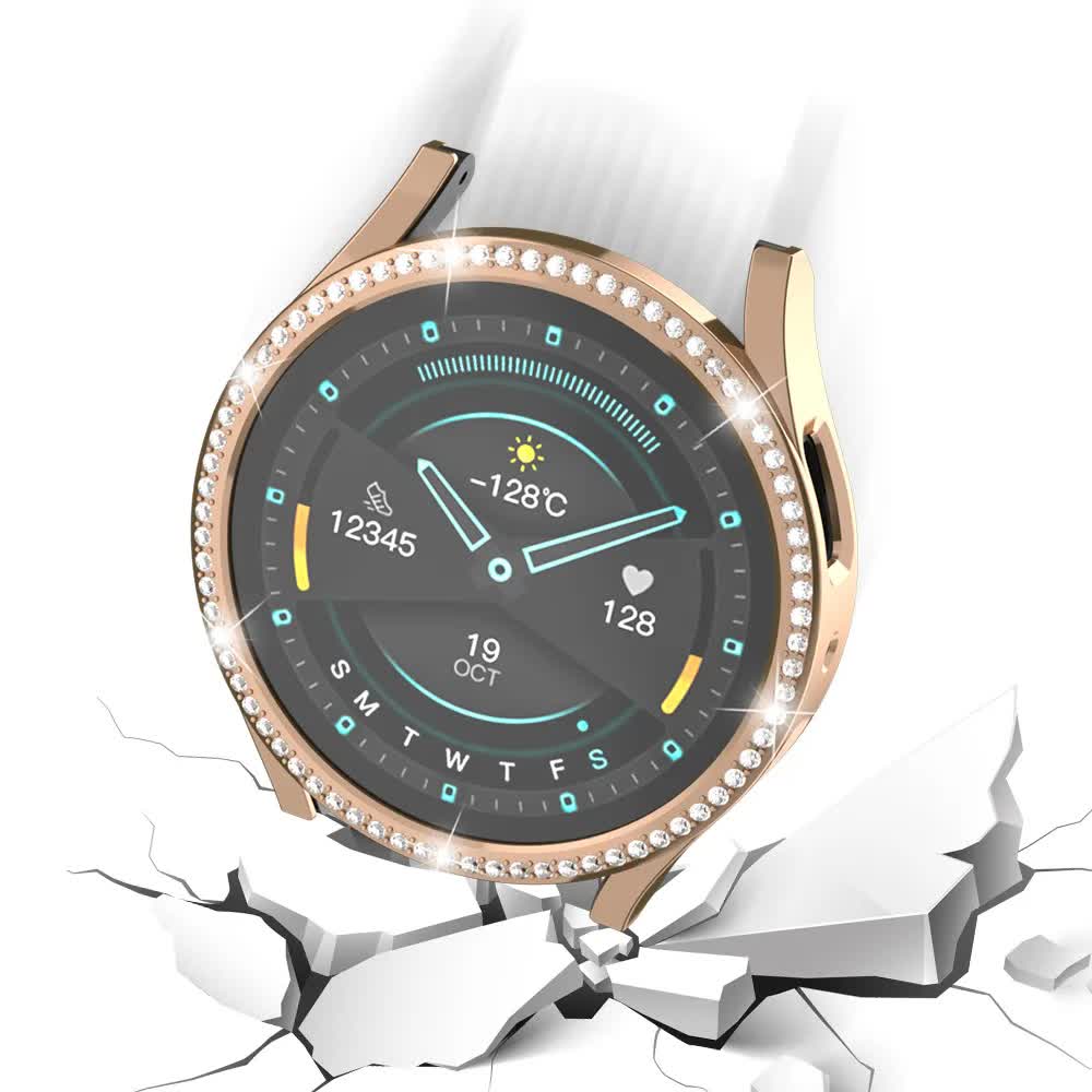 Compatible with Samsung Galaxy Watch 6 5 4 40mm Case PC Single Row Diamond-Coated Shiny Protection Rose Gold Galaxy Watch6 40mm