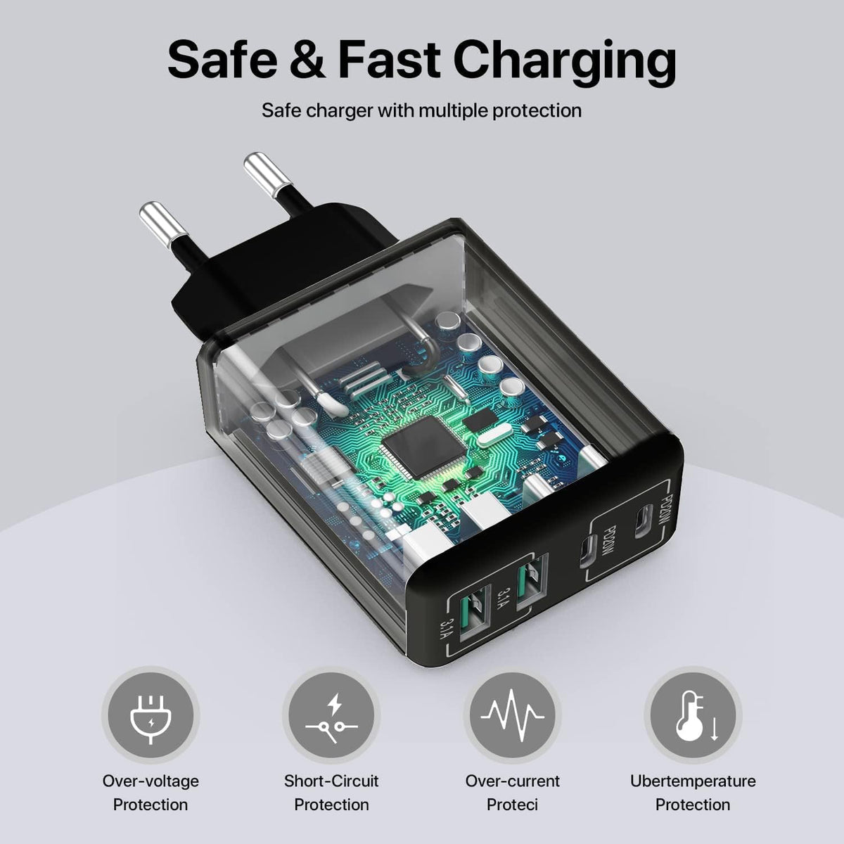 Compatible USB C Charger, 40W USB Multi Fast Charger, Multiple USB Outlets USB Charging Plug Adapter, USB Charger{EE}