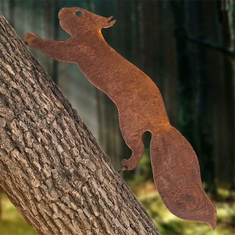 Tree Squirrel - Metal Garden Decoration - 30 cm - Natural Rust Patina