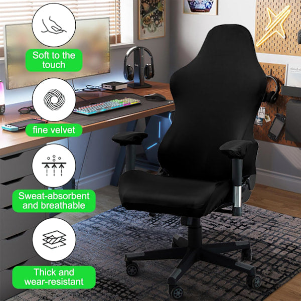 [QD] Gaming chair cover, with armrests, black stretchy chair cover, washable, for gaming chair, computer chair, swivel chair