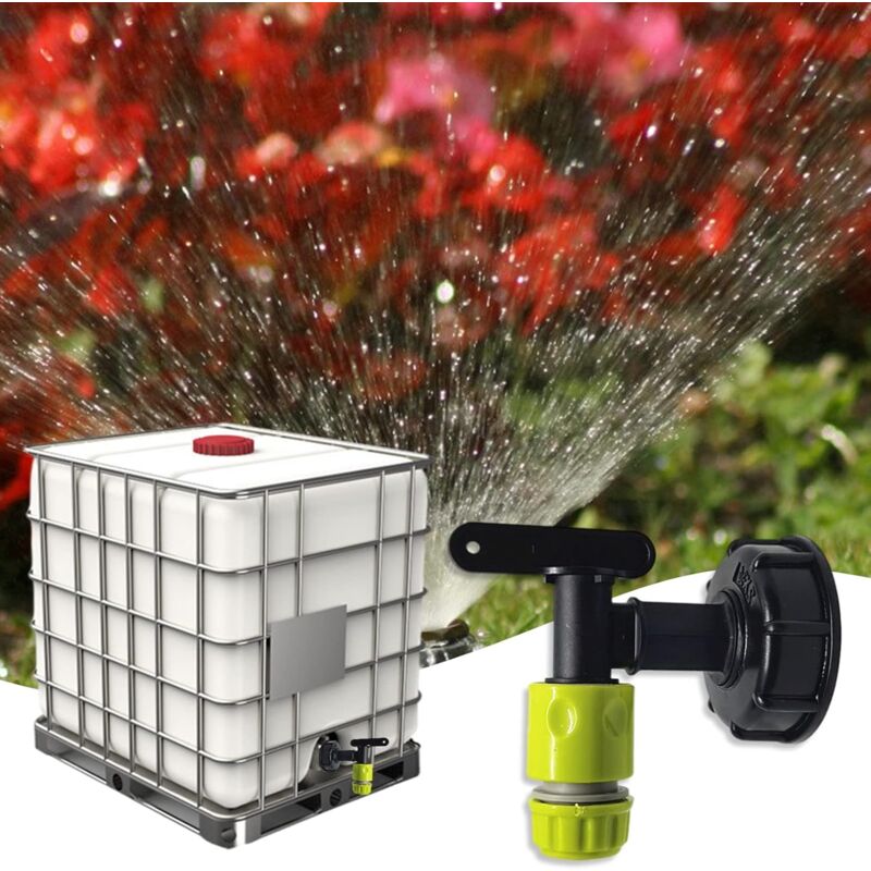 1000L Plastic Tank Faucet with Garden Hose Connector, IBC Tank Faucet Adapter, 3/4 Inch Thread Connection for Rainwater Collector, Fuel Tank