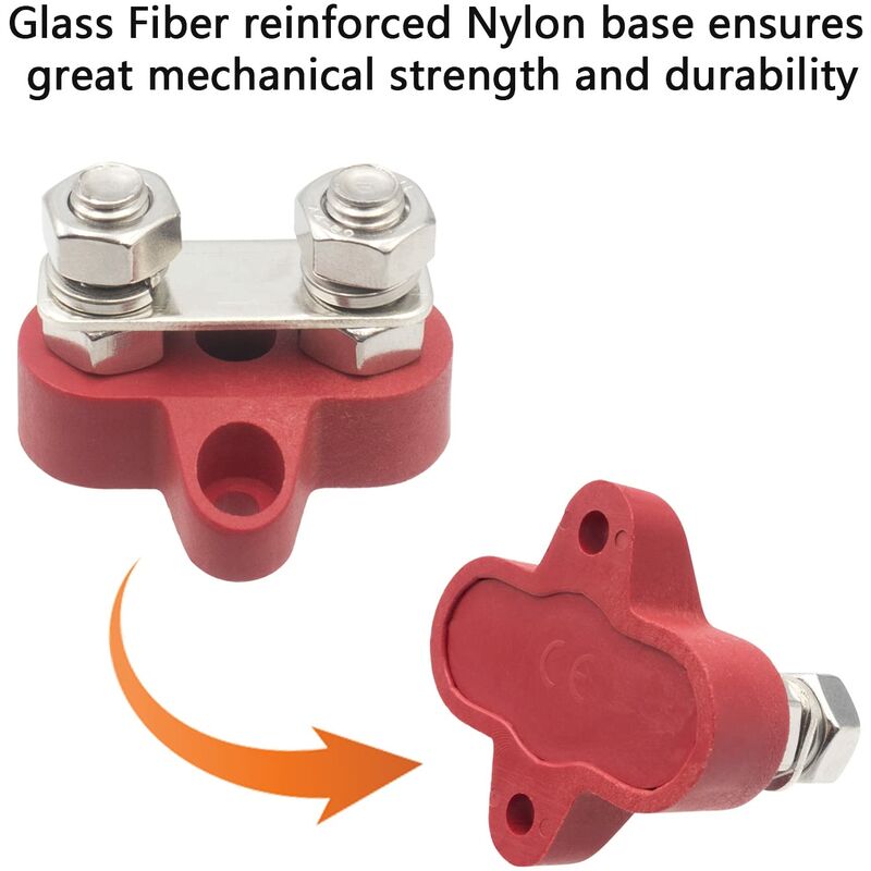 Busbar Terminal Block Battery Power Ground Terminal Block M8 Dual Pins 5/16\" Heavy Duty Terminals for Boat, RV and Solar Trucks - Black & Red