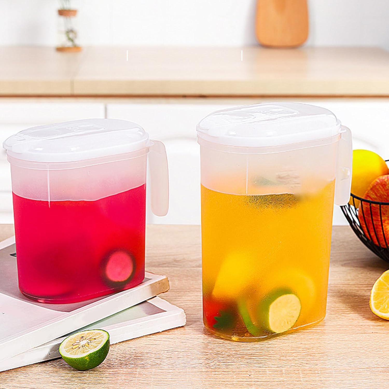 Cooling Water Jug, 1.5L and 2L plastic jug with filter lid, leak-proof for juice or iced tea