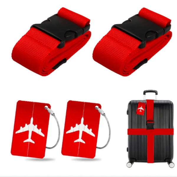 2-pack luggage strap with 2x metal luggage tag set red adjustable luggage strap luggage strap suitcase strap luggage strap suitcase