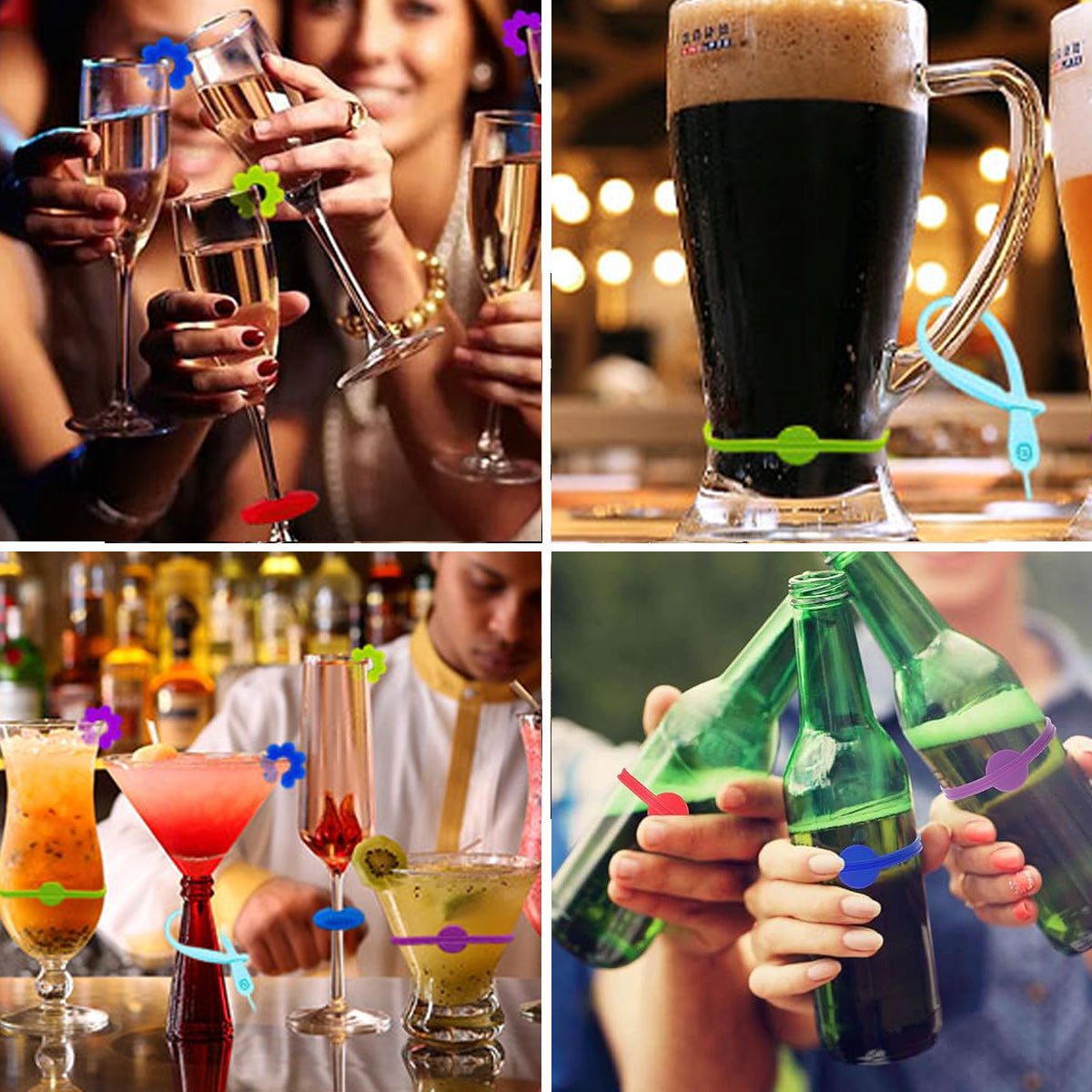 60 pcs glass markers, silicone glass marker drinking glass colorful wine glass markers reusable wine glass markers wine marker