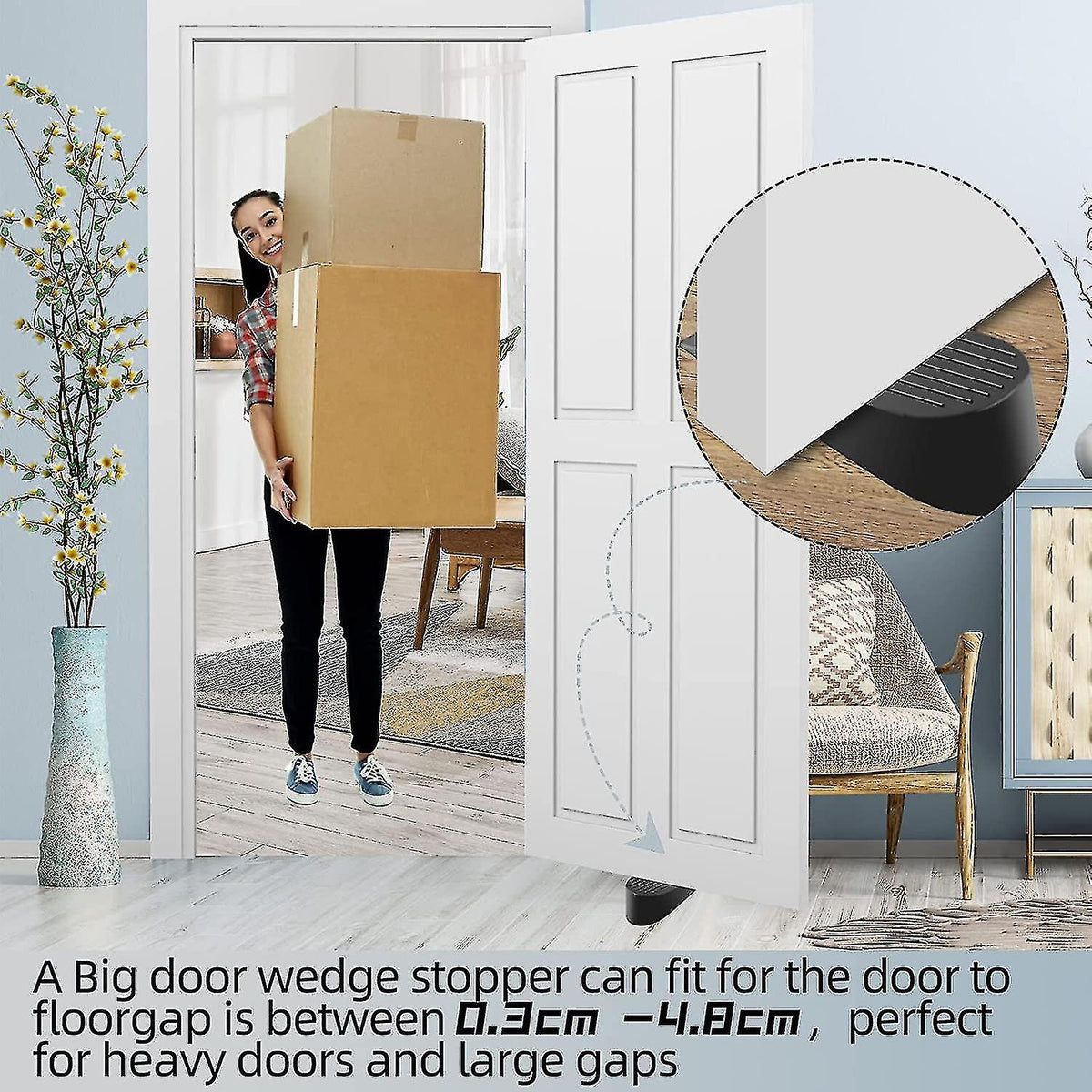 Door Stop, Extra Large Rubber Door Wedges Heavy Duty Black Door Stops Wedge