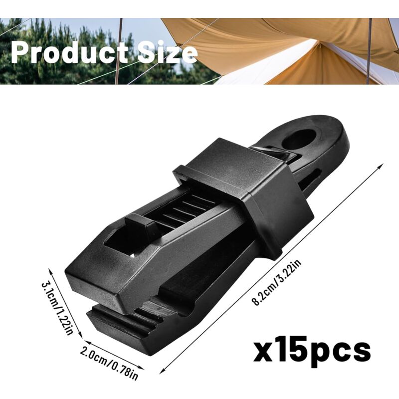Heavy Duty Tarpaulin Clamps Black 15 Pieces for Tents Camping Boat Covers