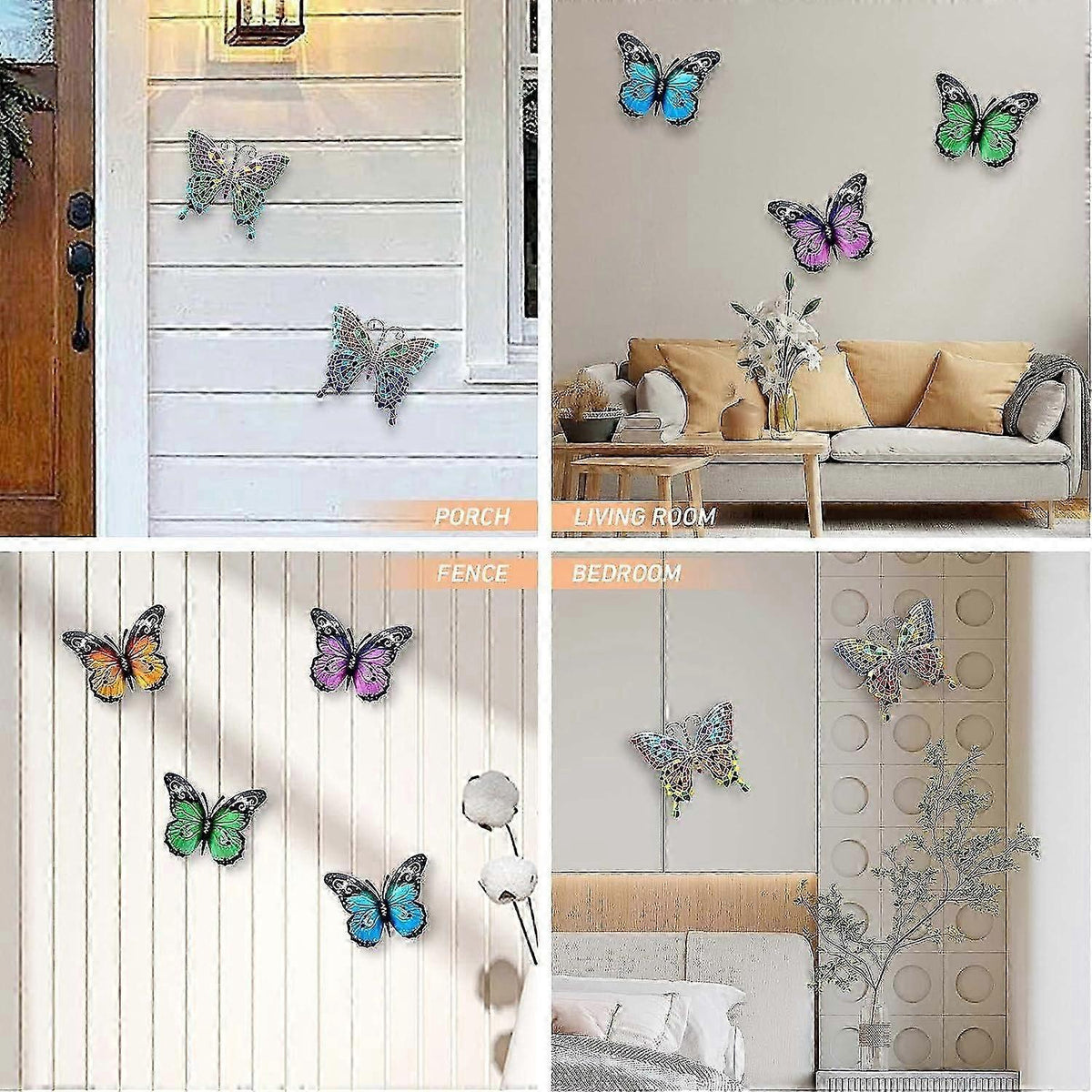 10.6\" Metal Butterfly Wall Decor, Butterflies Indoor Outdoor Hanging Wall Art for Patio Garden Yard Fence Home Living Room