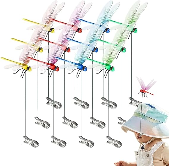 12pcs Artificial Dragonfly Clips for Outdoor Use 3D Dragonfly Decor Gardening, 3D Dragonfly Garden Decorative Clips