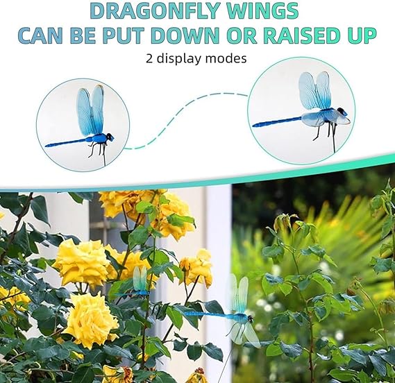 12pcs Artificial Dragonfly Clips for Outdoor Use 3D Dragonfly Decor Gardening, 3D Dragonfly Garden Decorative Clips