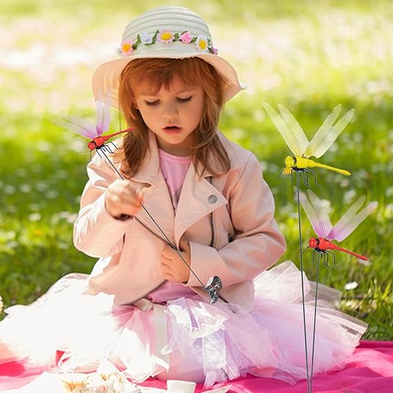 12pcs Artificial Dragonfly Clips for Outdoor Use 3D Dragonfly Decor Gardening, 3D Dragonfly Garden Decorative Clips