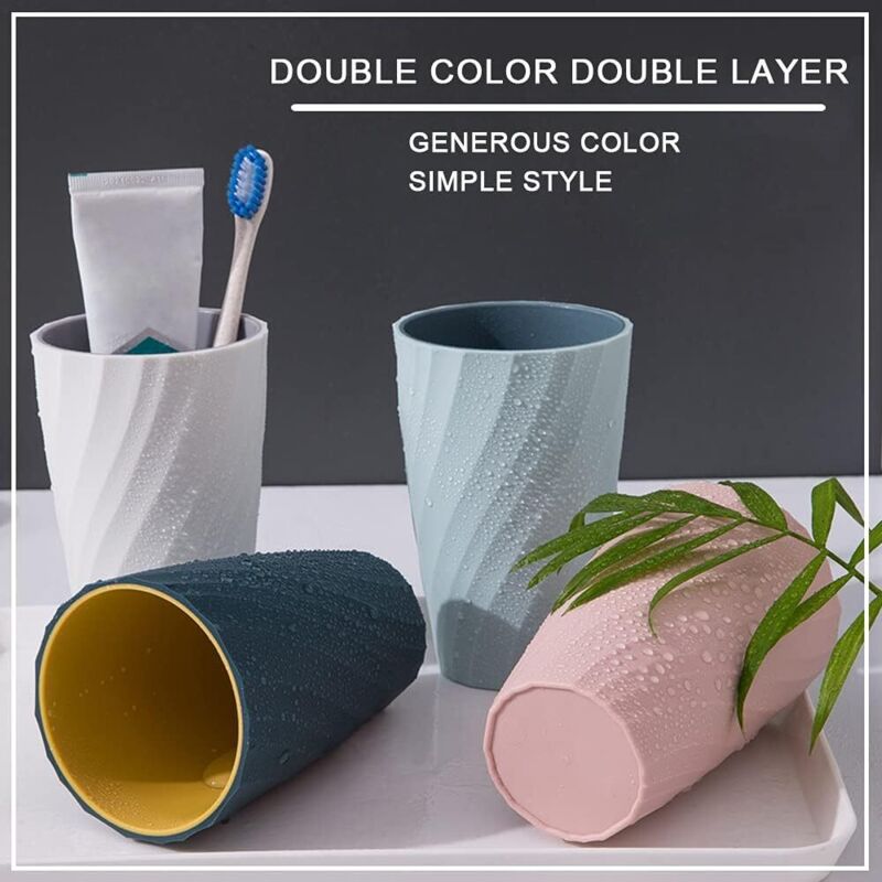Bathroom Mugs, Unbreakable, Soft, Durable, Bathroom Cup, Toothbrush Holder (Light Blue & Dark Blue)