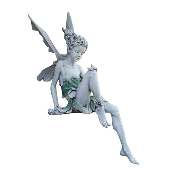 Resin Sitting Fairy Statue Garden Ornament Porch Sculpture White